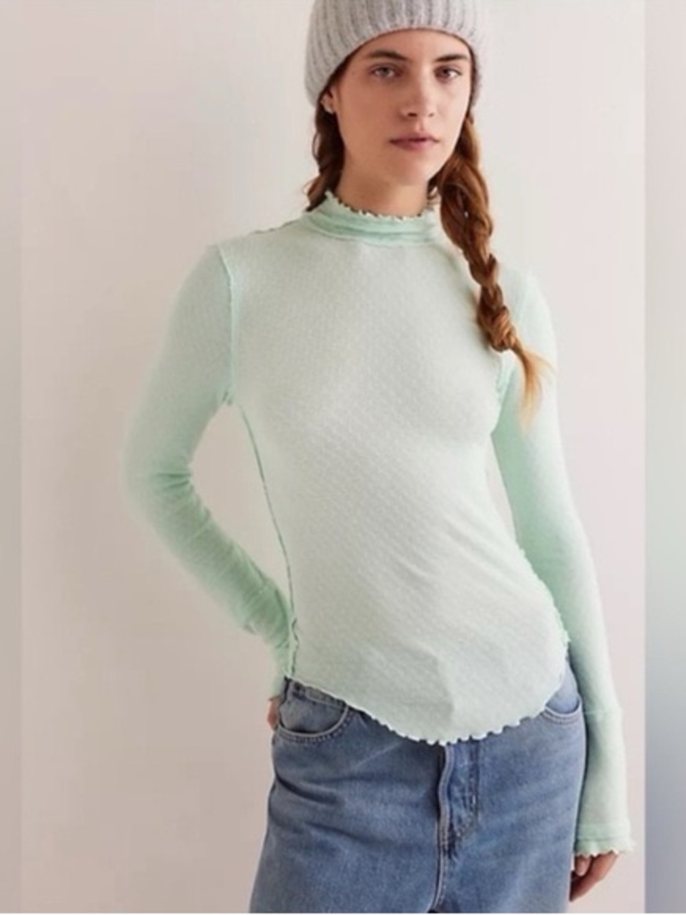 Free People We The Free Sara Pointelle Turtleneck Moonlit Jade Medium